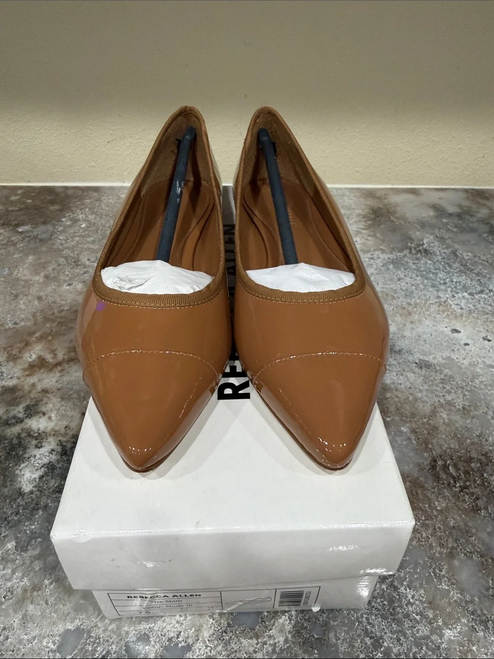 Patent Pointed-Toe Flats in Tan